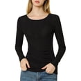 thumbnail image 1 of MODA NOVA Junior's Ruched Stretchy Crew Neck Slim Fit Basic Tops Black XS, 1 of 7