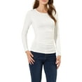 thumbnail image 1 of MODA NOVA Junior's Ruched Stretchy Crew Neck Slim Fit Basic Tops White XS, 1 of 7
