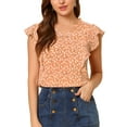 thumbnail image 1 of MODA NOVA Junior's Ruffle Blouse V Neck Cap Sleeves Floral Tops Orange M, 1 of 7