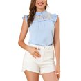 thumbnail image 1 of MODA NOVA Junior's Ruffle Neck Keyhole Back Butterfly Sleeveless Bow Tie Blouse, 1 of 6