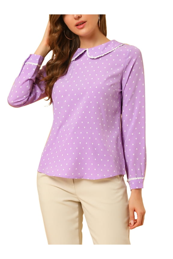 Junior's Ruffle Peter Pan Collar Long Sleeves Blouse Tops