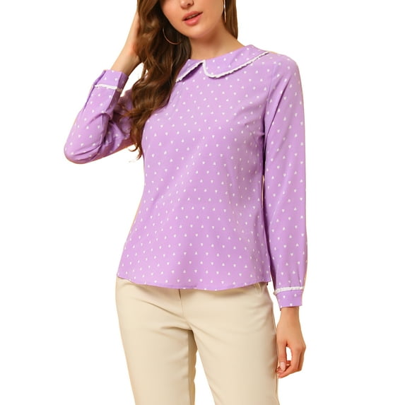 MODA NOVA Junior's Ruffle Peter Pan Collar Long Sleeves Blouse Tops