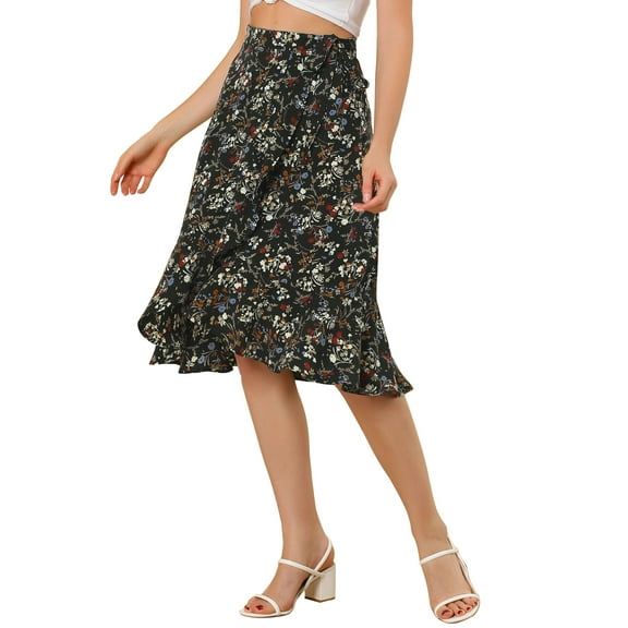 MODA NOVA Junior's Ruffle Skirt Tie Waist High Low Floral Wrap Skirt