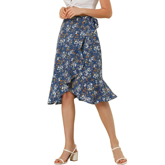 MODA NOVA Junior's Ruffle Skirt Tie Waist High Low Floral Wrap Skirt
