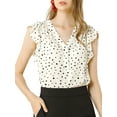 thumbnail image 1 of MODA NOVA Junior's Ruffle Sleeves V Neck Polka Dots Print Blouse Beige S, 1 of 6