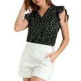 thumbnail image 1 of MODA NOVA Junior's Ruffle Sleeves V Neck Polka Dots Print Blouse Black S, 1 of 6