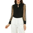 thumbnail image 1 of MODA NOVA Junior's Ruffle Tie Neck Polka Dots Mesh Long Sleeve Blouse Black XL, 1 of 5