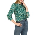 thumbnail image 1 of MODA NOVA Junior's Ruffled Floral Blouse Daisy Crew Neck Button Shirt  Green XXL, 1 of 5