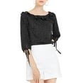 thumbnail image 1 of MODA NOVA Junior's Ruffled Neck Half Sleeve Polka Dots Blouse Tops Black S, 1 of 6