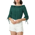 thumbnail image 1 of MODA NOVA Junior's Ruffled Neck Half Sleeve Polka Dots Blouse Tops Green L, 1 of 6