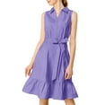 thumbnail image 1 of MODA NOVA Junior's Ruffled Sleeveless Vintage Shirt Midi Dress with Belt, 1 of 5