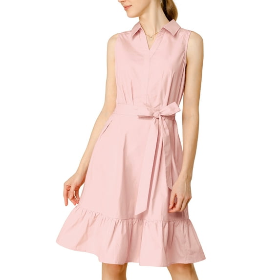 MODA NOVA Junior's Ruffled Sleeveless Vintage Shirt Midi Dress with Belt
