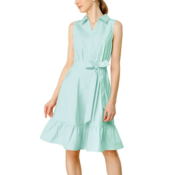MODA NOVA Junior's Ruffled Sleeveless Vintage Shirt Midi Dress with Belt