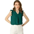 thumbnail image 1 of MODA NOVA Junior's Ruffled Trim Sleeveless Vintage Ruched Blouses Tops Dark Green XXL, 1 of 7