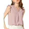 thumbnail image 1 of MODA NOVA Junior's Ruffled Trim Sleeveless Vintage Ruched Blouses Tops Pink XL, 1 of 6
