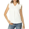 thumbnail image 1 of MODA NOVA Junior's Ruffled Trim Sleeveless Vintage Ruched Blouses Tops White XL, 1 of 6