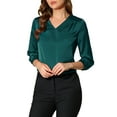 thumbnail image 1 of MODA NOVA Junior's Satin Blouse Casual Solid 3/4 Sleeve V Neck Top Shirts, 1 of 5