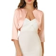 thumbnail image 1 of MODA NOVA Junior's Satin Cardigan Elegant 3/4 Sleeve Solid Bolero Shrug Tops Pink S, 1 of 6