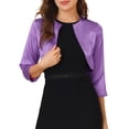 thumbnail image 1 of MODA NOVA Junior's Satin Cardigan Elegant 3/4 Sleeve Solid Bolero Shrug Tops Purple S, 1 of 6