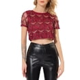 thumbnail image 1 of MODA NOVA Junior's Sequin Shiny Crop Top Short Sleeves Tassel T-Shirt, 1 of 6