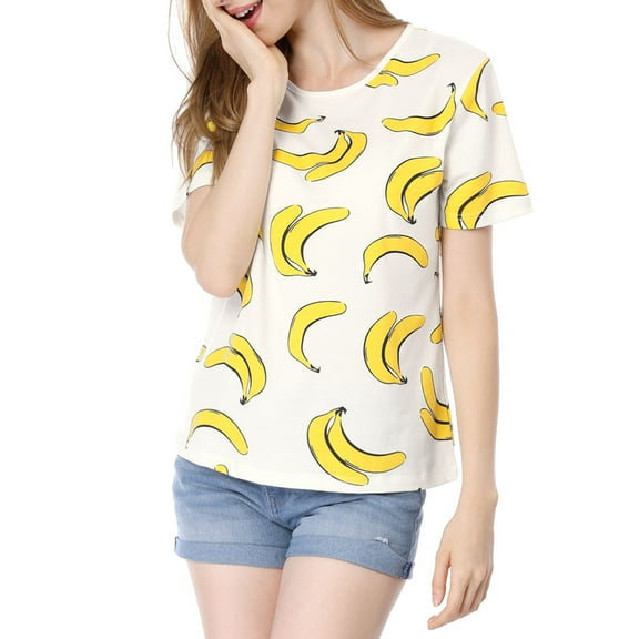 MODA NOVA Junior's Short-Sleeve Banana Printing Casual T-Shirt White L