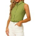 thumbnail image 1 of INSPIRE CHIC Women's Point Collar Single Breasted Sleeveless Shirt M Pea Green, 1 of 7