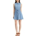 thumbnail image 1 of MODA NOVA Junior's Sleeveless Button Up Pleated Drawstring Waist Shirt Dress, 1 of 6