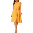 thumbnail image 1 of MODA NOVA Junior's Sleeveless Solid Button Front Drawstring Dress Yellow M, 1 of 6