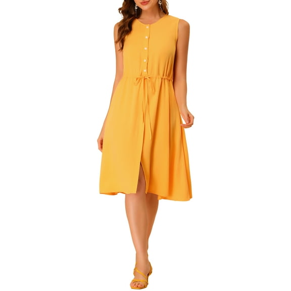 MODA NOVA Junior's Sleeveless Solid Button Front Drawstring Dress