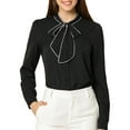 thumbnail image 1 of MODA NOVA Junior's Solid Color Tie Neck Button Down Long Sleeves Shirt Black XXL, 1 of 7