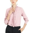 thumbnail image 1 of MODA NOVA Junior's Solid Long Sleeve Pleated Tie Neck Shirt Pink XS, 1 of 6