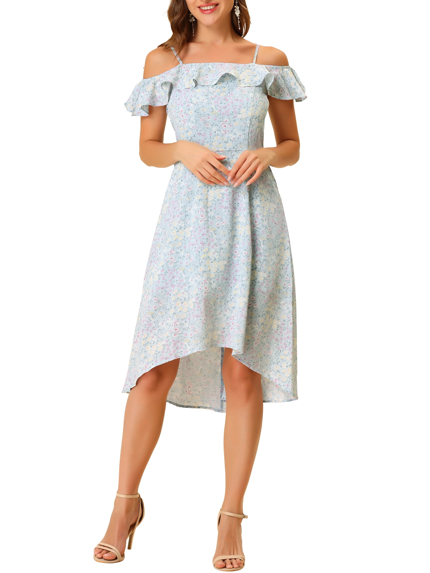 Spaghetti Strap Ruffle Asymmetrical Midi Dresses main image 0