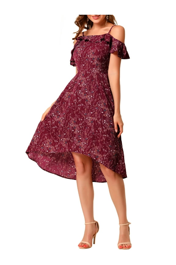 Junior's Spaghatti Straps Ruffled Asymmetrical Midi Dress