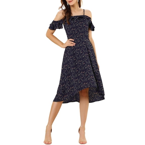 MODA NOVA Junior's Spaghatti Straps Ruffled Asymmetrical Midi Dress