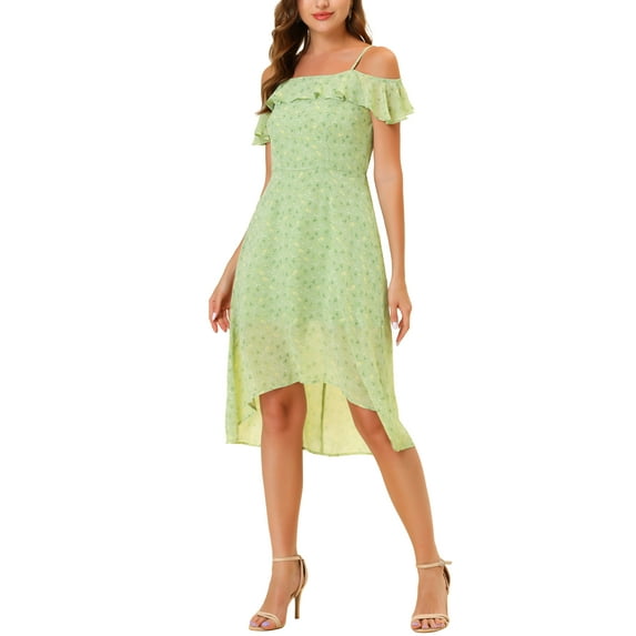 MODA NOVA Junior's Spaghatti Straps Ruffled Asymmetrical Midi Dress