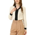 thumbnail image 1 of MODA NOVA Junior's Split Neck Pleated Front Contrast Color Blouse Beige S, 1 of 5