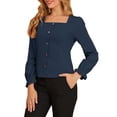 thumbnail image 1 of MODA NOVA Junior's Square Neck Elegant Blouse Long Puff Sleeves Tops Navy Blue S, 1 of 5