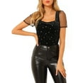 thumbnail image 1 of MODA NOVA Junior's Square Neck Glitter Star Pattern Velvet Top, 1 of 5