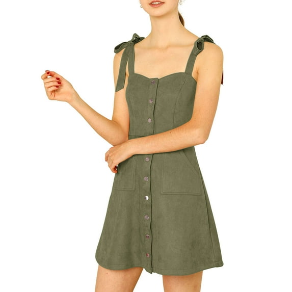 MODA NOVA Junior's Strap Button Down Faux Suede a-Line Mini Overall Dress