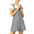 thumbnail image 1 of MODA NOVA Junior's Strap Button Down Faux Suede a-Line Mini Overall Dress, 1 of 7