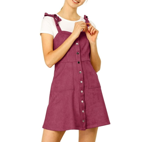 MODA NOVA Junior's Strap Button Down Faux Suede a-Line Mini Overall Dress
