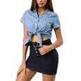 thumbnail image 1 of MODA NOVA Junior's Striped Button Up Short Sleeve Tie Front Crop Shirt Blue XL, 1 of 7