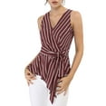 thumbnail image 1 of MODA NOVA Junior's Striped Sleeveless V Neck Wrap Tie Waist Top, 1 of 6