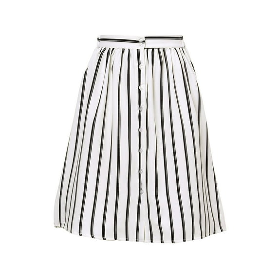 MODA NOVA Junior's Stripes Button Front Elastic Back A Line Midi Skirt L White