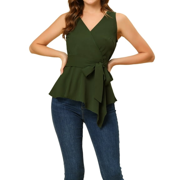 MODA NOVA Junior's Summer Tops Sleeveless V Neckline Wrap Tie Waist Top