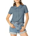 thumbnail image 1 of MODA NOVA Junior's Sweet Peter Pan Collar Button Down Blouse Dusty Blue M, 1 of 6