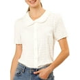 thumbnail image 1 of MODA NOVA Junior's Sweet Peter Pan Collar Button Down Blouse White S, 1 of 7