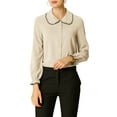 thumbnail image 1 of MODA NOVA Junior's Sweet Ruffle Peter Pan Collar Button Up Shirt Apricot S, 1 of 7
