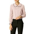 thumbnail image 1 of MODA NOVA Junior's Sweet Ruffle Peter Pan Collar Button Up Shirt Pink L, 1 of 7