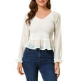 thumbnail image 1 of MODA NOVA Junior's Swiss Dots Crop Top V-Neck Ruffle Smocked Blouse, 1 of 5